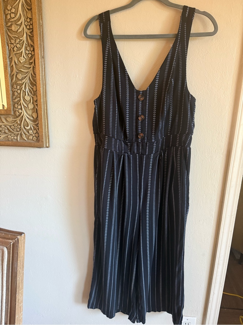 Torrid Size 0 L 12 Boho Striped Wide Leg Jumpsuit Buttons on top.